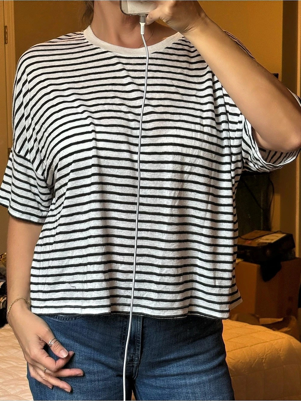 Francesca Small Marina Short Sleeve Striped Dolman T Shirt